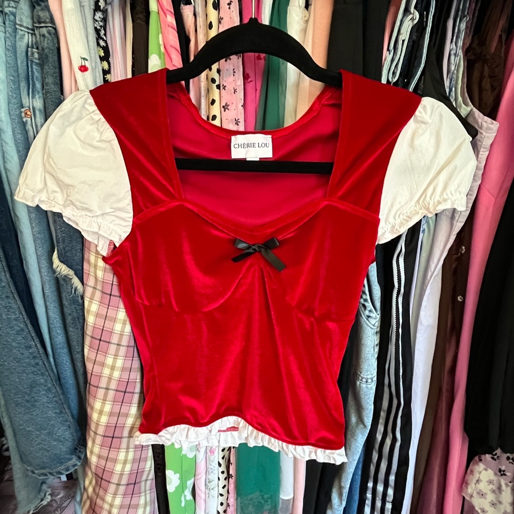 Cherie Lou Red Velour Top XS